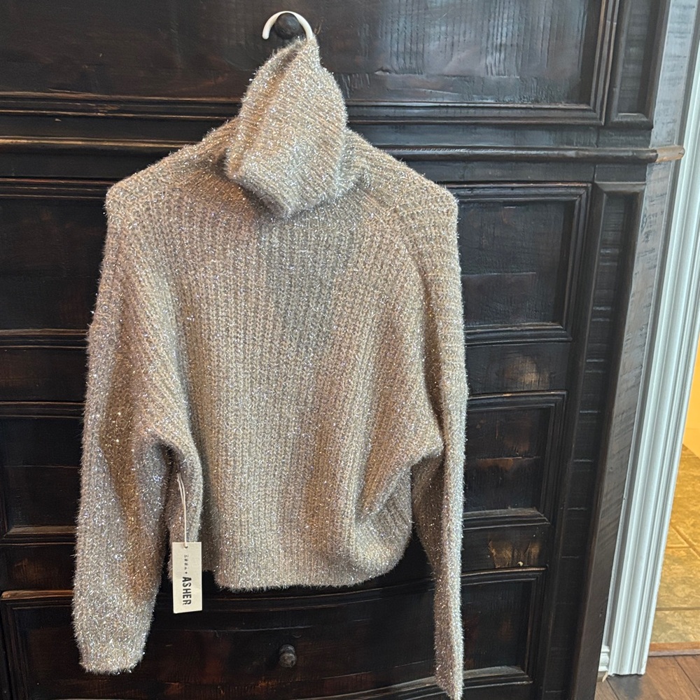Elegant Silver Women's Crop Turtleneck Sweater NWT